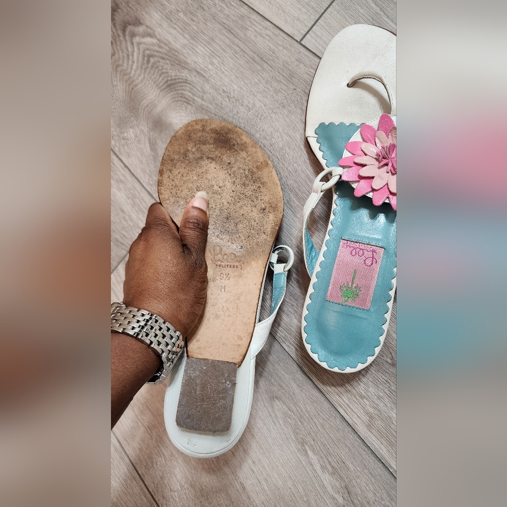 Lilly Pulitzer White and Pink Floral Sandals - Picture 6 of 9